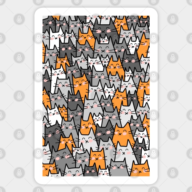 Cat Party - Gray Orange Sticker by HappyCatPrints